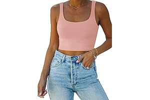 REORIA Women's Double Lined Pink Crop Tank