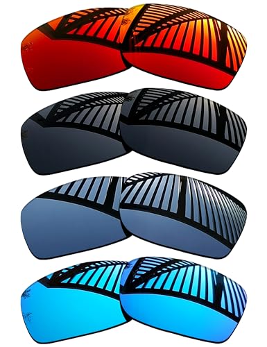 Image of 4 Pairs Replacement Lenses for Oakley Fives Squared /Fives Squared Asian Fit(AF）OO9214 Sunglasses - Solid Black+Titanium+Ice Blue+Fire Red
