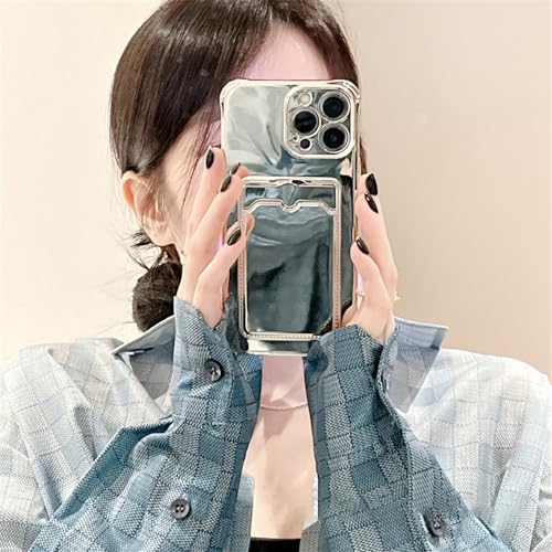 Coque silicone iPhone 13 argenté antichoc étui portefeuille et miroir - 4
