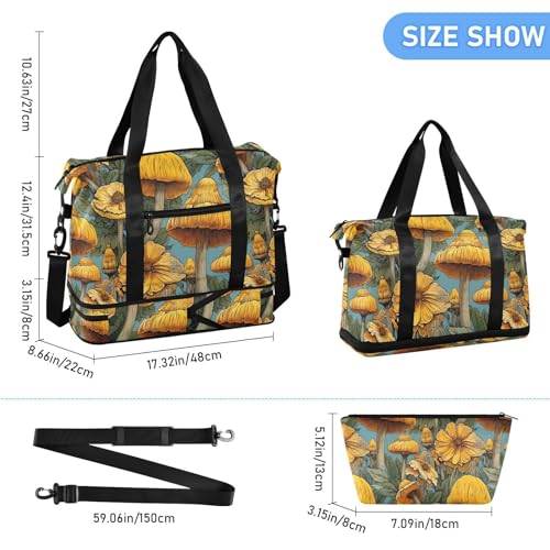 ALAZA Mushrooms Sunflowers Gym Bag Sports Duffel Bag with Shoes Compartment, Overnight Weekender Travel Tote Bag for Women Men Trip College3