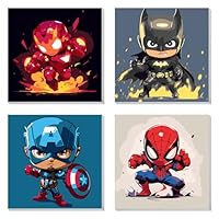 4 Pack Paint by Numbers Kit for Kids Paint by Number Kits Age 4-8 Painting Canvas for Kids Ages 8-12 Boys Framed Canvas Painting by Numbers Anime Drawing Kit Color by Numbers Kit for Kid 8x8 Inch