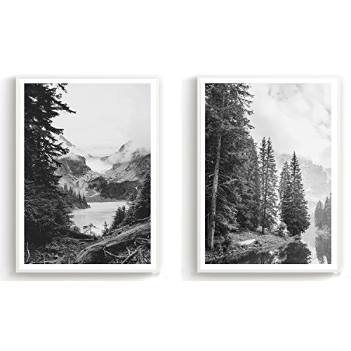 Design Poster 2er Set A3 Schwarz Weiß - hochwertiger Kunstdruck auf Hochglanz Premiumpapier - Bilder Skandinavisch - Moderne Deko Wohnung -