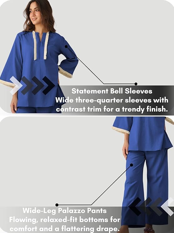 Image of GRECIILOOKS Co-ord Set For Women Stylish | Kurti Set For Woman | Short Kurti For Woman | Oversized Loose-Fitting Kaftan-style Kurtis | Summer Stylish Ethnic Co-Ord Set Travel Outfits