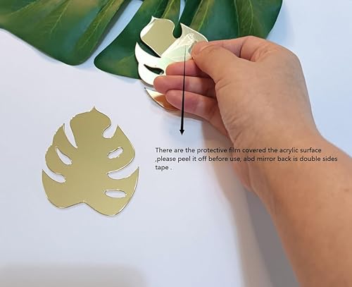 Miniatura 2 de XIAOYUE Monstera Mirror - Adhesivo decorativo de pared inastillable en forma de hoja de Monstera, arte de pared de flores, decoración de pared,