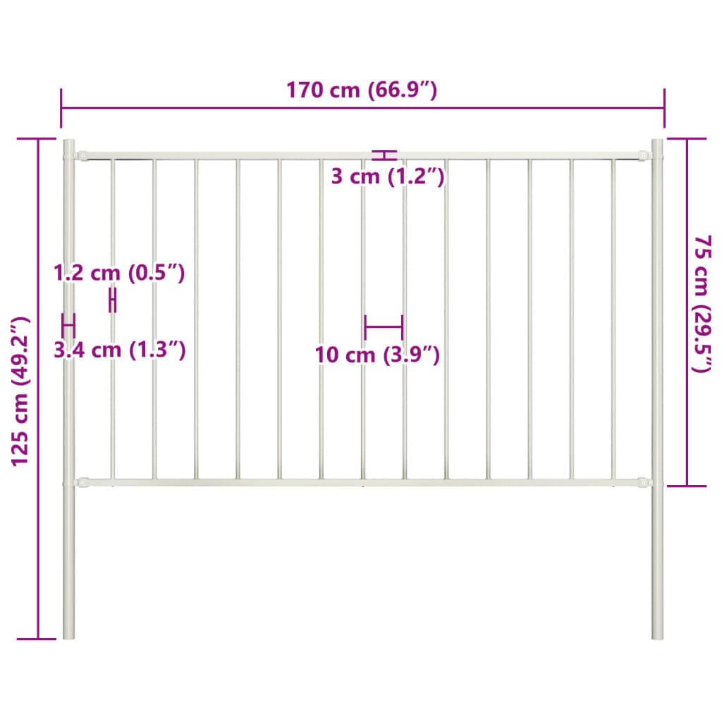 Panel ogrodzeniowy do mebli ze słupkami, stal malowana proszkowo, 1,7 x 0,75 m, biały