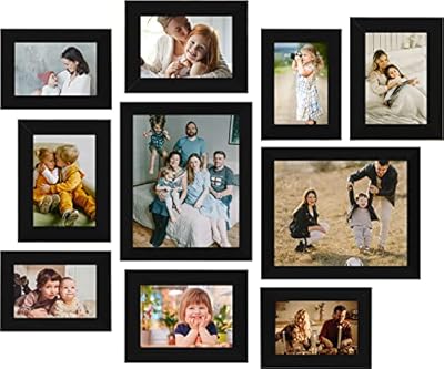 LUCKYLIFE Picture Frame Set 10-Pack, Gallery Wall Frame Collage with 8x10 5x7 4x6 Black Frames