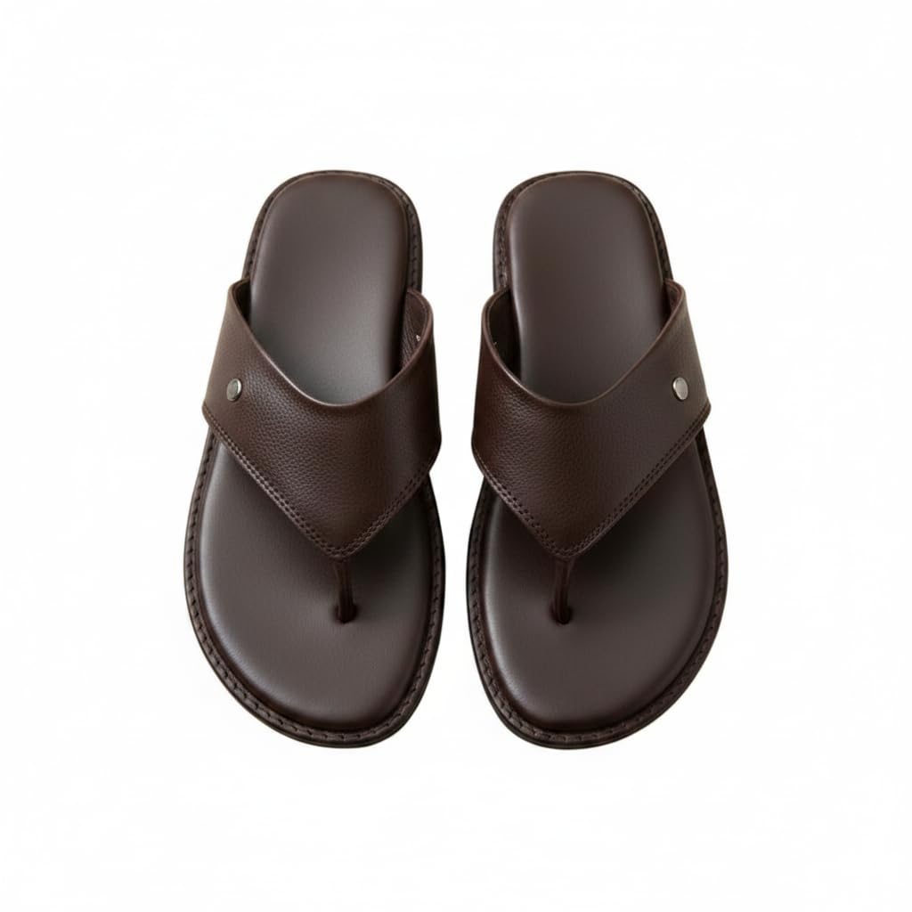 APNIDUKAN Men’s Premium Leather Flip Flops with Cushioned Sole & Anti-Slip Grip | Stylish Designer Thong Sandals for Casual, Beach & Daily Wear | Lightweight Comfortable Summer Slippers for Men-image-23