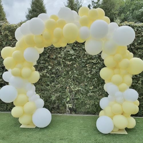 Image of Regular Balloon Combo For Decoration with Glue Dots & Balloon Arch Strip - Party Decor Set For Easy Party Setup (WHITE YELLOW, 100)