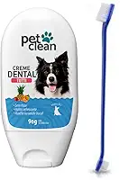 Kit Escova de Dente e Creme dental Tutti Frutti Pet Clean 60g Previne Mau Hálito Tártaro Saude Bucal de Cães e gatos