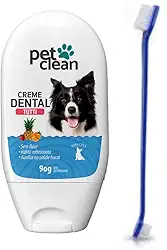 Kit Escova de Dente e Creme dental Tutti Frutti Pet Clean 90g Previne Mau Hálito Saude Bucal de Cães