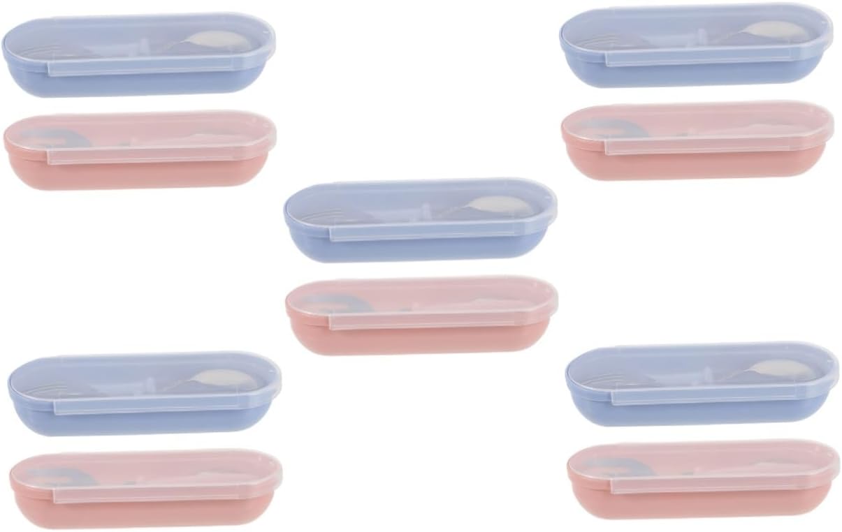 Yardwe 10sets Boy Girl Tableware Stainless Steel Fork and Spoon with Plastic Handles Dishwasher Safe Boy Girl Cutlery and Storage Boxes for Young