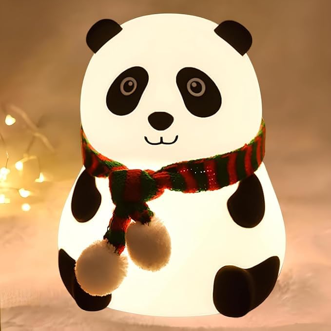Red-Rubby Panda Night Light for Kids - Soft Silicone Rechargeable Lamp with Tap Control, Multi-Color Modes, and Non-Slip Base - Perfect for Bedside, Baby Rooms, and Gifting
