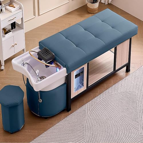 MegLob Head Care Shampoo Bed, Heavy Duty Shampoo Bed & Massage Table-in-1, Beauty Salon Thai Massage Shampoo Bed, Includs U-Shape Water Massage Backwash, Spa Resort Hair Salon Equipment,Blue