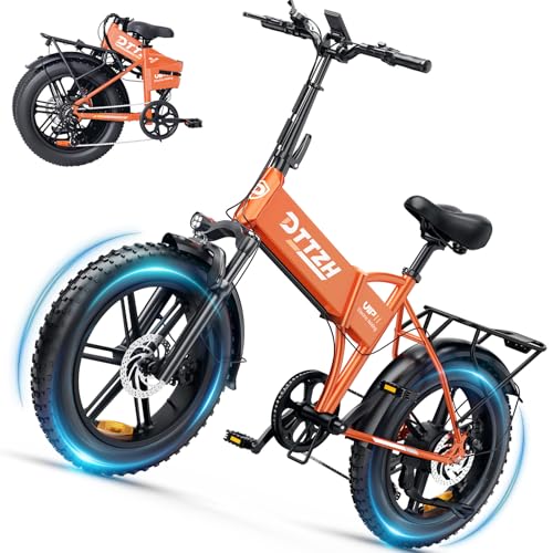 DTTZH Foldable Electric Bike for Adults, 1000W 35MPH Folding Ebike, 20 Inch Fat Tire Foldable Commuter E Bike, 60 Miles 48V 15Ah Removable Battery, UL2849 Adults Electric Bicycle Orange