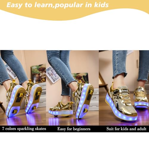 Girls Roller Shoes LED Lights Up Sneakers with Wheels Removable Lightweight Roller Skates Boys Beginners Trainers Skate Comfortable Sports Footwear Athletic USB Charge Sneaker Kids Gifts3
