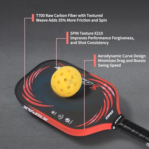 Image of XS XSPAK Carbon Fiber Pickleball Paddle - Tournament Edition - World Champion Surface Technology Options Pickleball Racket - USAPA Polypropylene Honeycomb Paddle with Cushion Comfort Grip