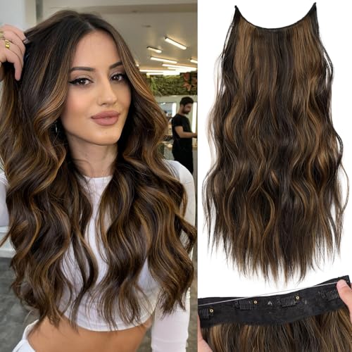 KooKaStyle Invisible Wire Hair Extensions with Transparent Headband Adjustable Size 4 Secure Clips