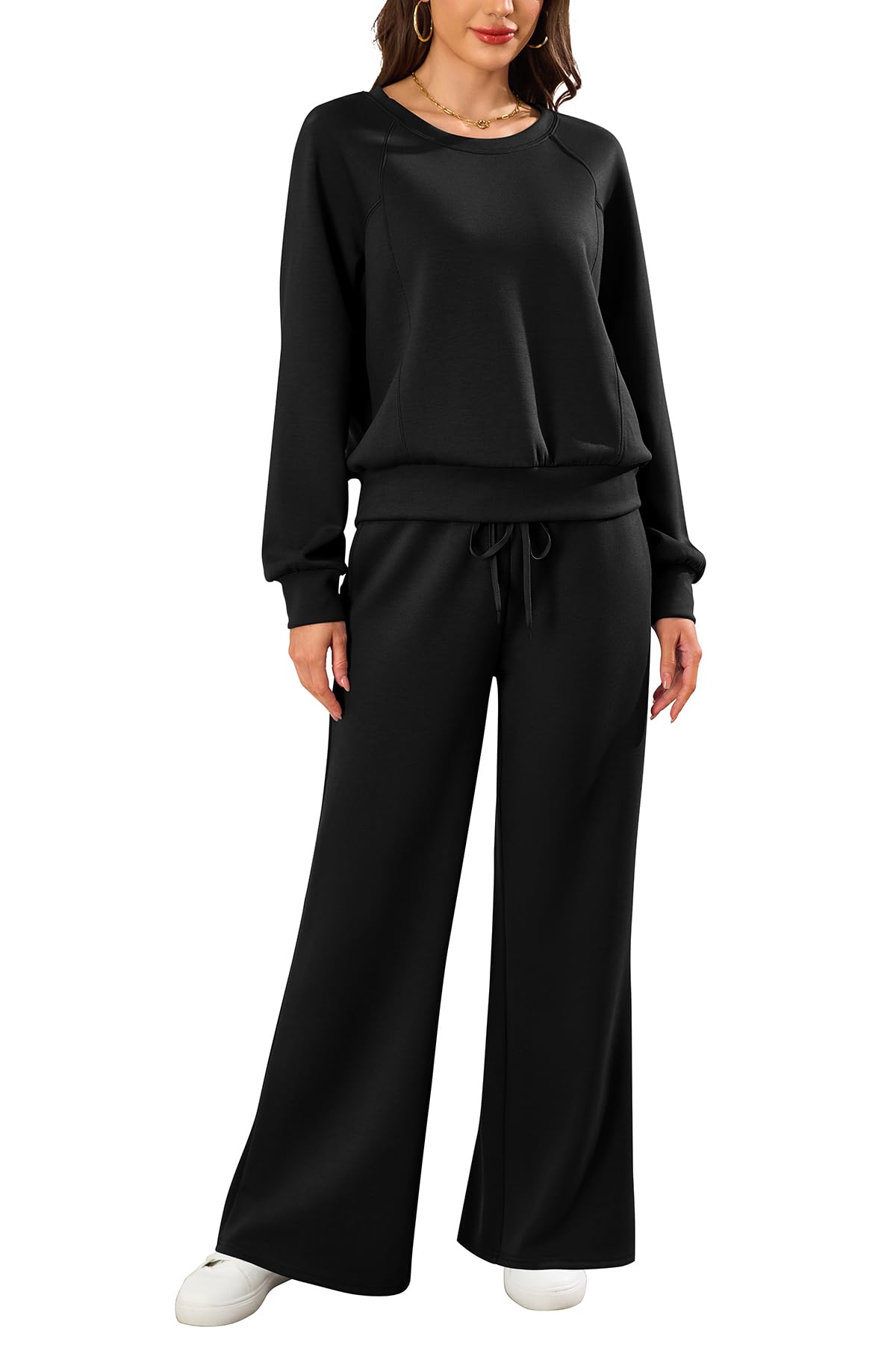 SHEKINI Survetement Femme Ensemble de Survêtement Deux Pièces à Manches Longues et Col Rond Jogging Ensembles Sports Haut et Large Pantalon Droit