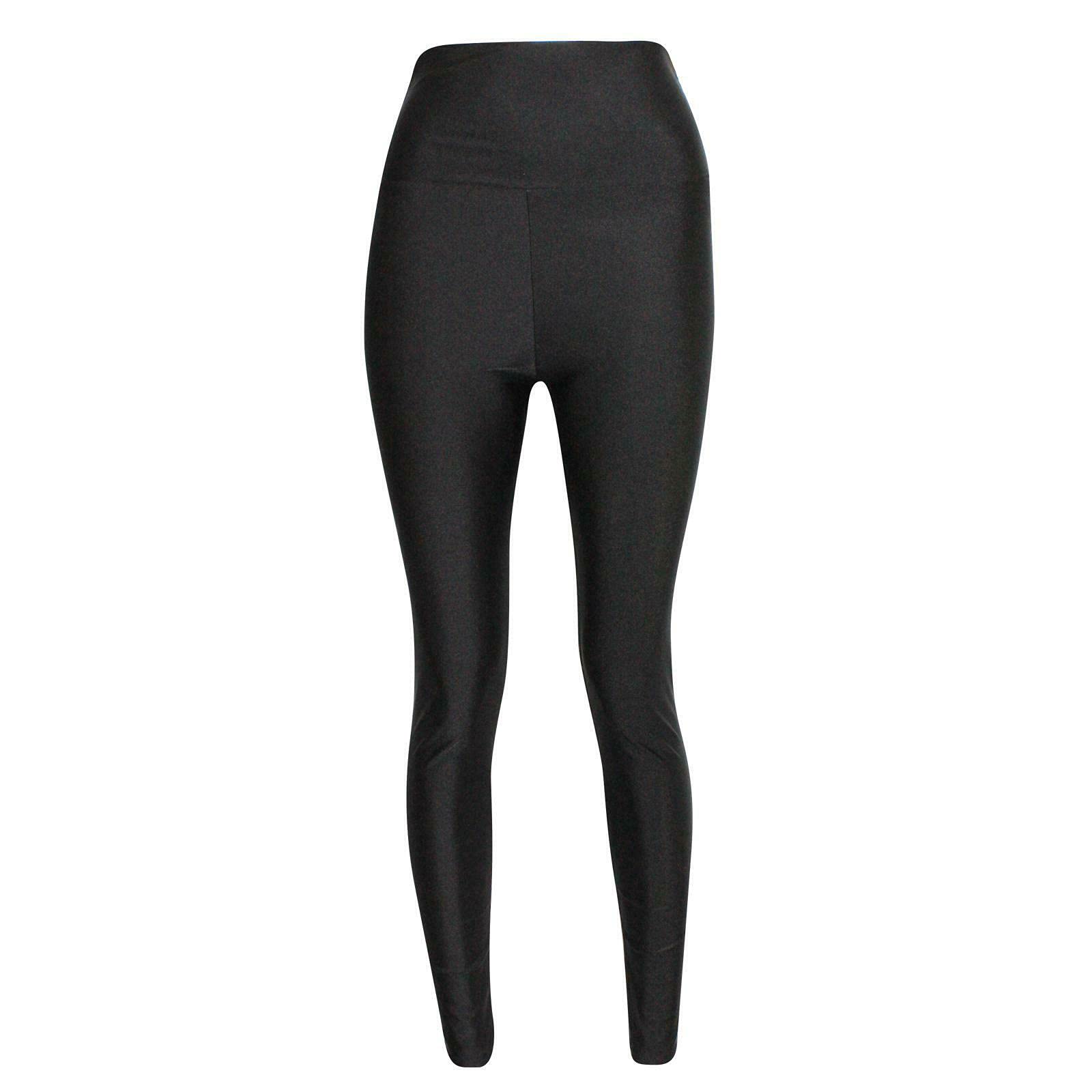 Stylewear Women's Black Shiny High Waist Stretchy Disco Leggings Slim Fit Wet Look Tights Pants ( Uk 12-14)