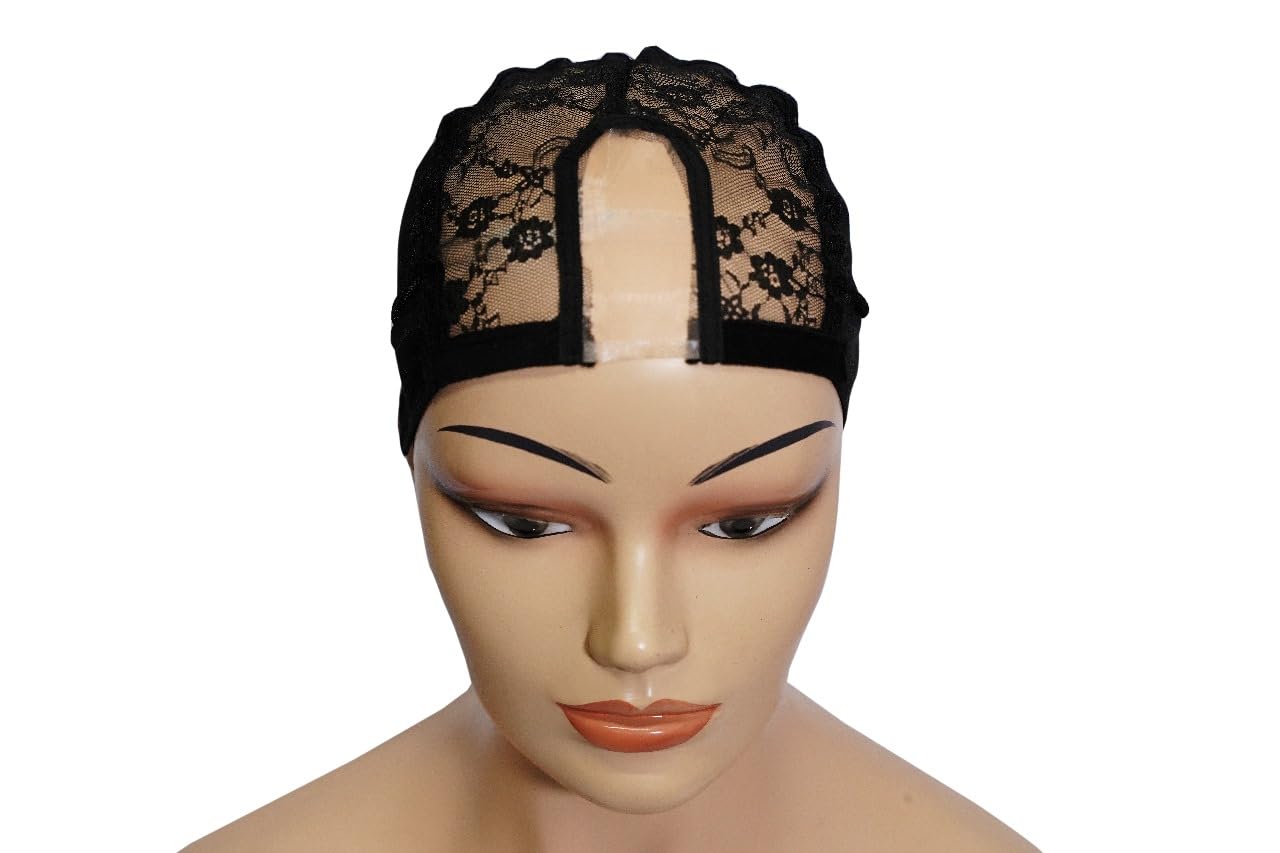 MerryGlamU-Part Wig Cap with Lace | Medium Size Black Weaving Cap with Adjustable Strap | DIY Wig Making