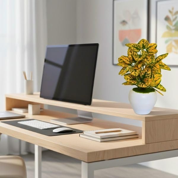 Image of fancymart Artificial Plant Leaves in Apple Pot (30 cm Height) | Small Potted Plant for Office Desk | Home Decor for Living Room | Cafe & Restaurant Table Decoration
