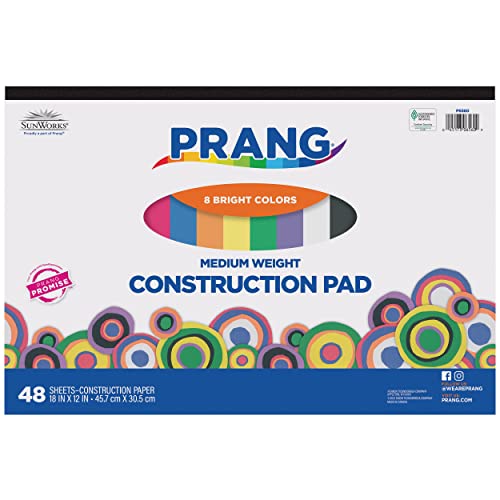 Prang (Formerly SunWorks) Medium Weight Construction Paper Pad, 8 Assorted Colors, 18" x 12", 48 Sheets