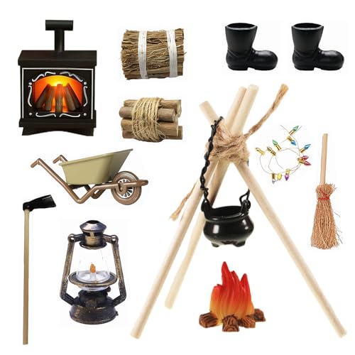 YUFFQOPC Wichtel Zubehör Kamin Set, 15 Stück Miniatur Puppenhaus...