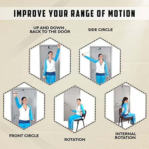 Image of AARAM Pulley with Rope and Door Strap, Easy to Use Exercise Equipment for Frozen Shoulder and Hand /Arm Exercise Material Nylon Plastic, Smooth Action Pulley (Black & White)