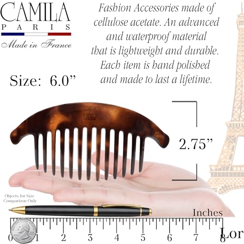 Image of Camila Paris CP2430 /2 French Hair Side Combs Tortoise Shell Interlocking Combs French Twist Hair Combs, Strong Hold Hair Clips for Women Bun Chignon Up-Do Styling Girls Hair Accessories Made in France