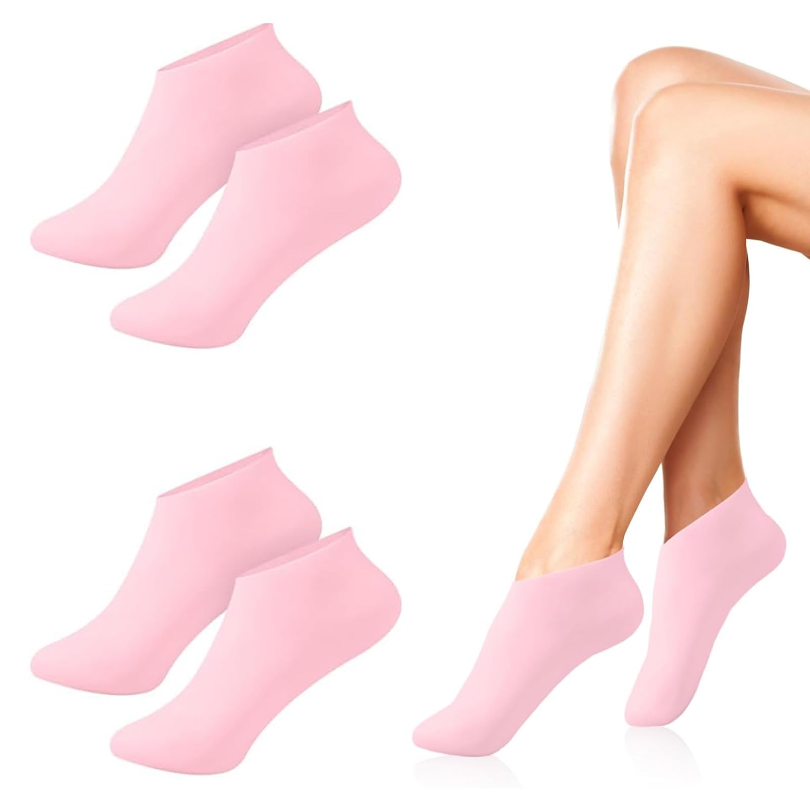 Silicone Moisturizing Socks for Dry Cracked Feet - 2 Pairs for Women Foot Care, Gel Socks for After Pedicure