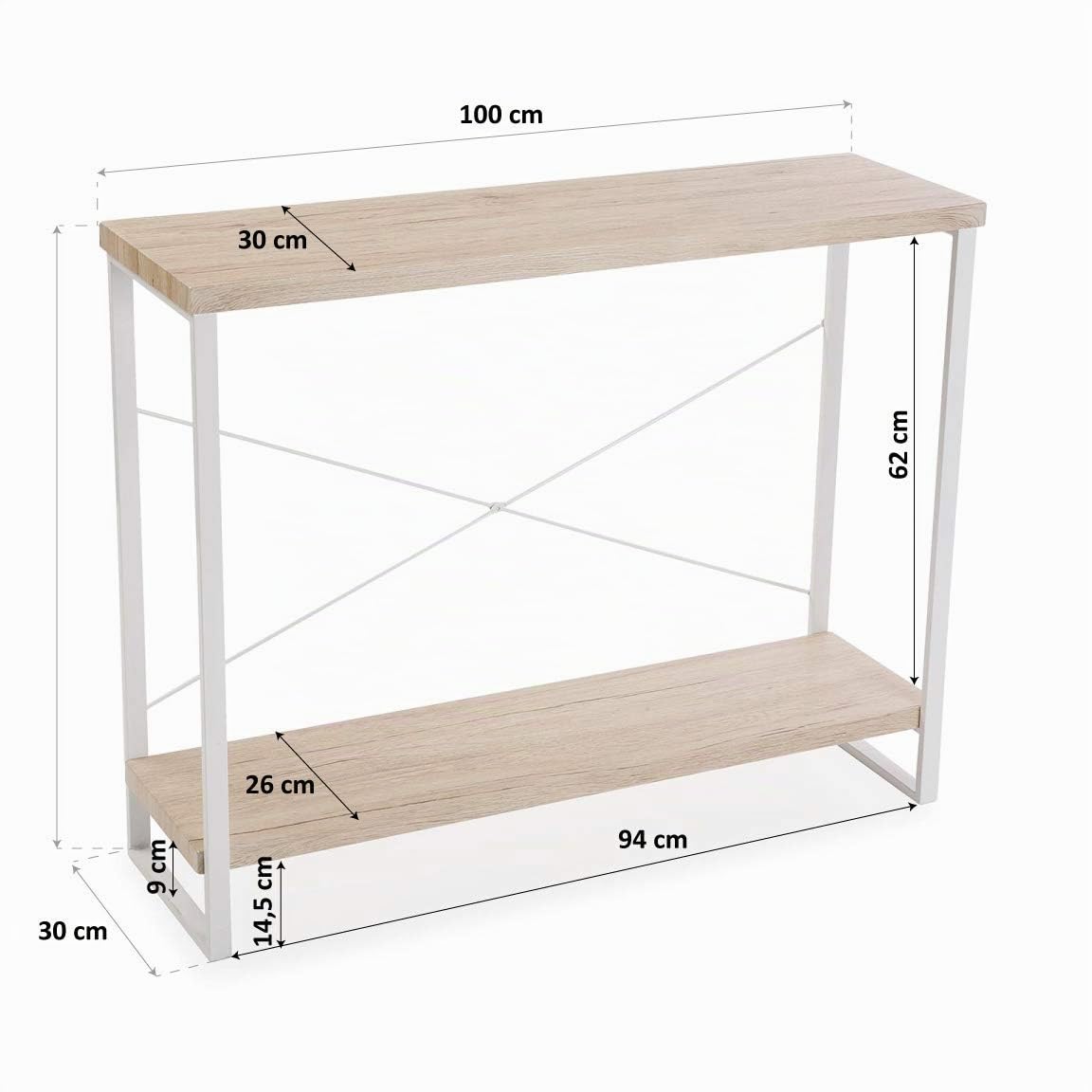 Versa Taline Mueble Recibidor Estrecho para Entrada o Pasillo, Mesa Consola, con Estante Inferior, Medidas (Al x L x An) 80 x 30 x 100 cm, Madera y Metal, Color Blanco