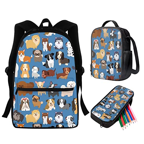 Set di 3 zaini con gatto per ragazze e bambini con borsa per il pranzo e matite set da 3 pezzi per libri elementari zaino per scuola prescolare Cucciolo Taglia unica Zaini Daypack