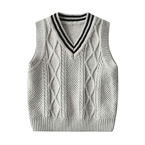 Poiuw Toddler Baby Boy Pullover Sweater Casual Waistcoat V-Neck Sleeveless Knitted Sweatershirts Weskit Vest (Gray,2-3T)