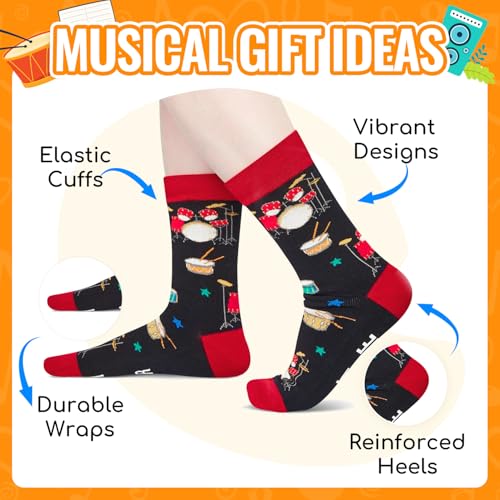 image for HAPPYPOP Drummer Gifts for Men - Drum Socks for Teens Music Lover, Dru