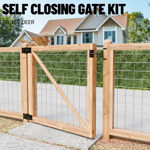 Image of TRIPLE DEER Heavy Duty Self-Closing Gate Hinge and Self-Locking Latch Hardware Kit, Stainless Steel Automatic Gate Hardware Kit for Wooden /Vinyl /PVC Fence Gate with Screws and Adjuster Tool, 1 Pack