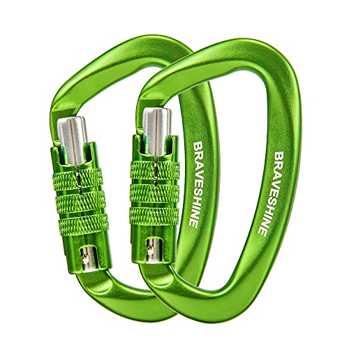 BRAVESHINE Karabiner Karabinerhaken, 12KN Twist Lock Karabiner 80mm Aluminium Karabinerhaken groß mit Belastbarkeit bis 1200KG für Hängematte Sonnensegel Schaukel, 2 Stück