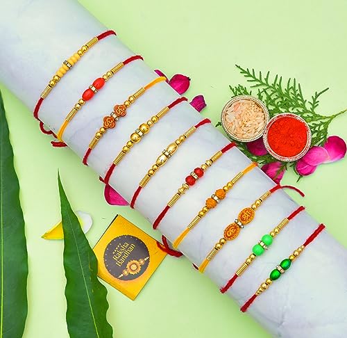 Image of Multicolor Combo of 10 Dora Rakhi Set for Brother, Bhaiya, Bhabhi for Rakhi /Rakshabandhan with Roli Chawal & Greeting Card -RCHMPR1960