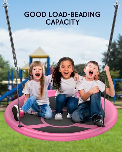 Image of Everyfun 43 inch Saucer Tree Swing for Kids Adult, 700lbs Weight Capacity, Waterproof Flying Saucer Swing with Adjustable Hanging Straps, Swing Seats for Backyard Outdoor Indoor Playground, Pink