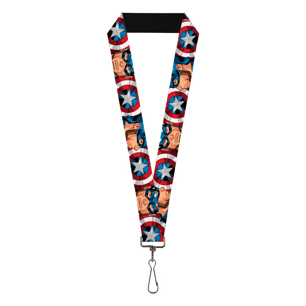 Buckle-DownLanyard Captain America Face Turns Shield Close Up