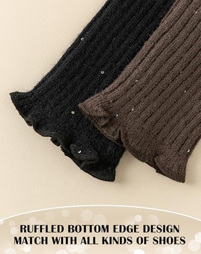 Image of Yawlsow Leg Warmers for Women Girls Y2k Knit Ruffle Leg Warmer Winter 80s with Sequins, Japanese Kawaii Harajuku Accessories