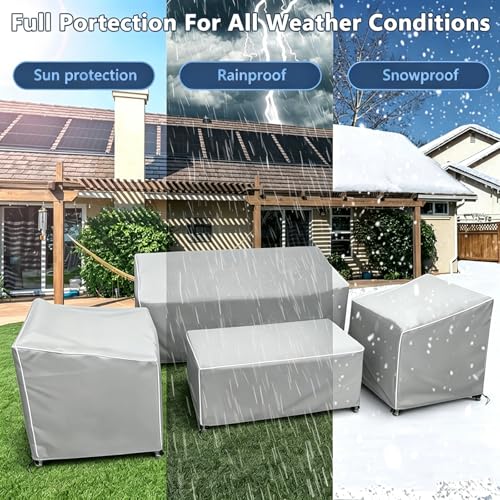 Image of STARTWO Patio Furniture Cover 4 Piece Set, Grey, Small | Outdoor Furniture Cover Waterproof for Loveseat, Lawn Chairs, Coffee Table, Windproof with Buckle Strap