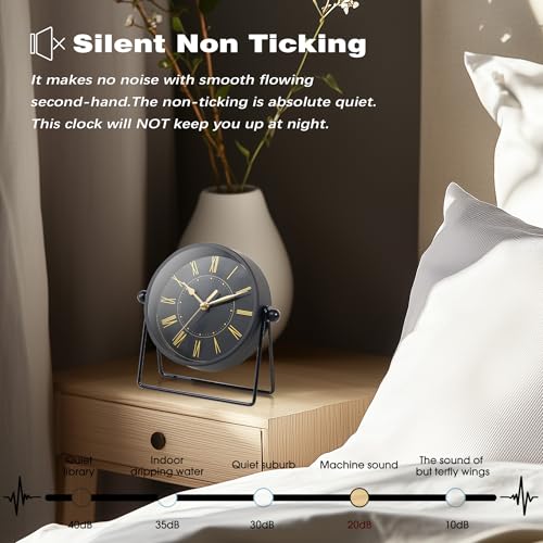 AYRELY® Vintage Black Metal Desk Clock,Battery Operated Mantel Clocks, Decorative Table Clocks with Adjustable Angle for Fireplace Farmhouse Shelf Living Room Décor (Black/Gold) - Image 4
