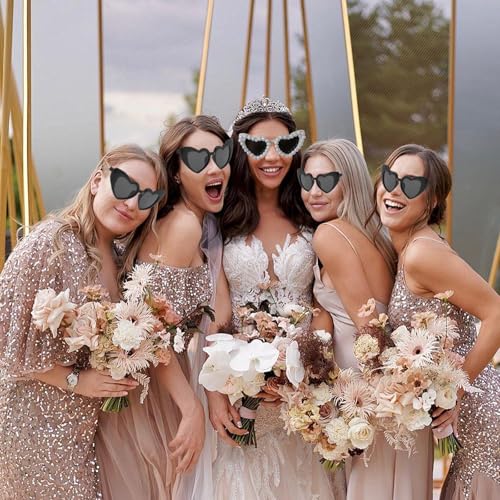 7 Pack Heart Sunglasses Bachelorette Party Accessories for Women,Vintage Cute White Hearts Pearl and Black Heart Sunglasses for Team Bride Party Supplies4