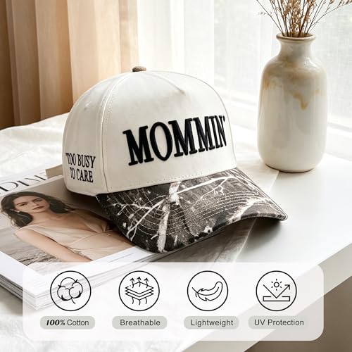 Image of Women's Mommin Trucker Hat - Vintage Two-Tone Ponytail Baseball Cap, Embroidered Adjustable Hat, Great Gift for Mom & Women