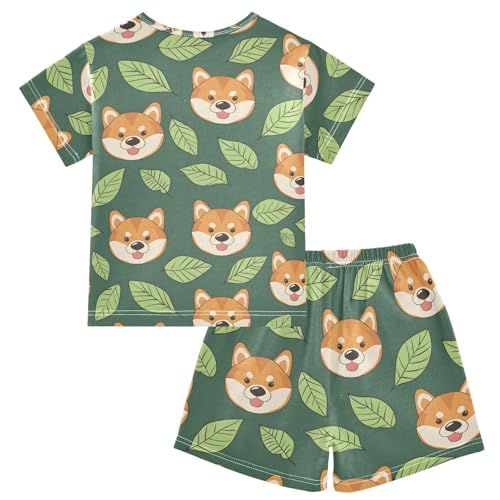ALAZA Dog Leaves Green Pajamas Short Sleeve 2 Piece Sleepwear Top and Bottom Pajama Set Unisex2