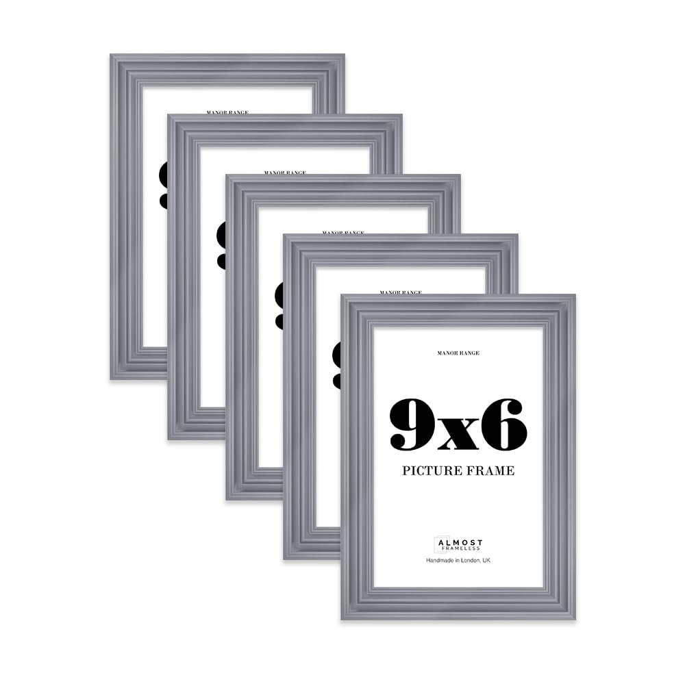 9x6 Picture Frame, Display 9x6 Pictures (15.2 x 22.9cm) - Scandi Grey Distinctive 42mm Edge Classic Interior Design Décor - 5 Pack