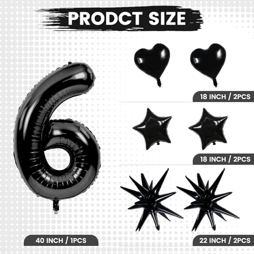 Image of TONIFUL 6th Birthday Balloons Kit 40 Inch Black Large Number 6 Foil Balloon