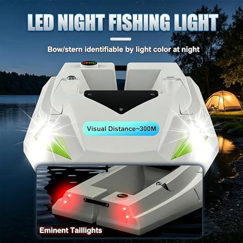 Barca radiocomandata per la pesca con esche, GPS, portata 500 m, tramoggia da 2 kg, cambio a 3 velocità, doppia batteria da 15600 mAh, luci LED notturne, ritorno automatico per la pesca a traina in