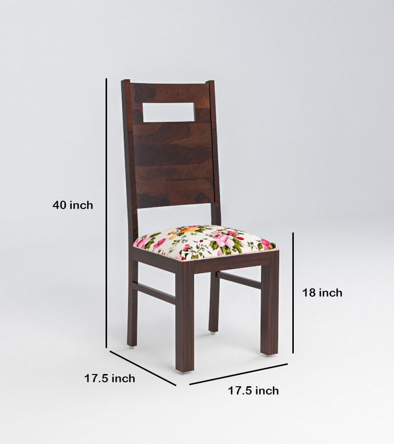 Image of Solid Wood Dining Chairs Featuring a Sleek Slot-Back Design and Vibrant Floral upholstered Seats, Set of 2, Walnut Finish
