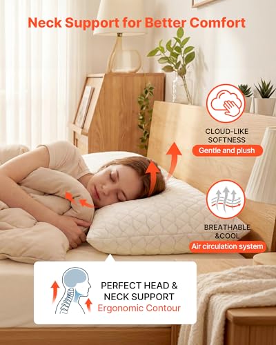 Image of VEVOR Original Adjustable Pillow, Queen Size Bed Pillows for Sleeping, Cross Cut Memory Foam Pillows, Medium Firm Back, Stomach and Side Sleeper Cold Pillow with Removable Washable Cover